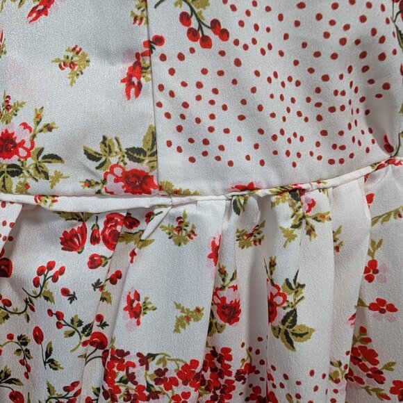 To My Lovers Womens Size L White Red Floral Cherries Puff Sleeve Dress Altered? - Picture 8 of 12